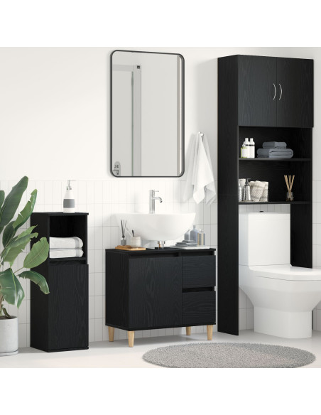 Armadietto Lavabo Nero Rovere 65x33x60 cm Legno ingegnerizzato