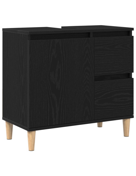 Armadietto Lavabo Nero Rovere 65x33x60 cm Legno ingegnerizzato