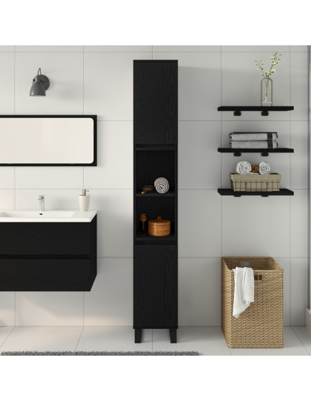 Mobile da Bagno Rovere Nero 30 x 30 x 190 cm Legno multistrato