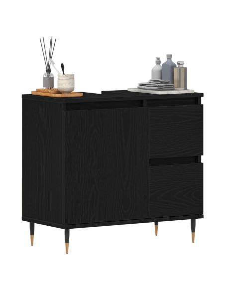 Mobile Bagno  Nero Rovere 65x33x60 cm Legno ingegnerizzato