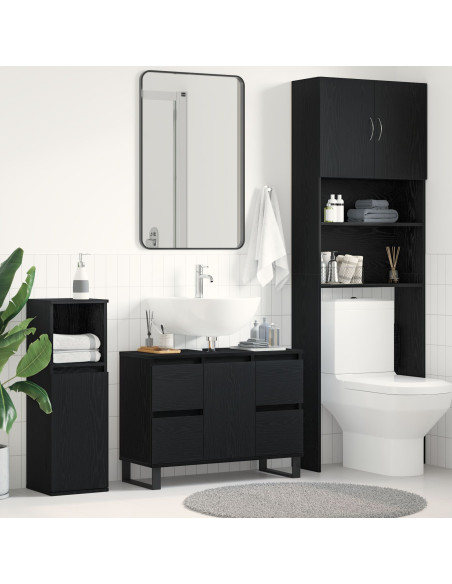 Cabinet del Lavabo per Bagno  Nero Rovere 80x33x60 cm Legno Ingegnerizzato