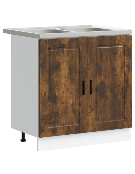 Mobile Base per Lavabo ""Porto"" con Lavabo Rovere Affumicato 80x46x84,5 cm in Legno Ingegnerizzato