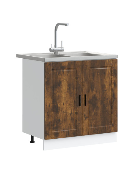 Mobile Base per Lavabo ""Porto"" con Lavabo Rovere Affumicato 80x46x84,5 cm in Legno Ingegnerizzato
