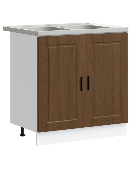 Mobile Base per Lavandino 'Porto' con Lavandino Rovere Marrone 80x46x84,5 cm Legno Ingegnerizzato