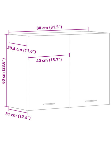 Cabinet Appeso in Rovere Nero - 80x31x60 cm - Realizzato in Legno Ingegnerizzato