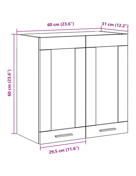 Cabinetto in vetro appeso  in rovere nero - 60x31x60 cm
