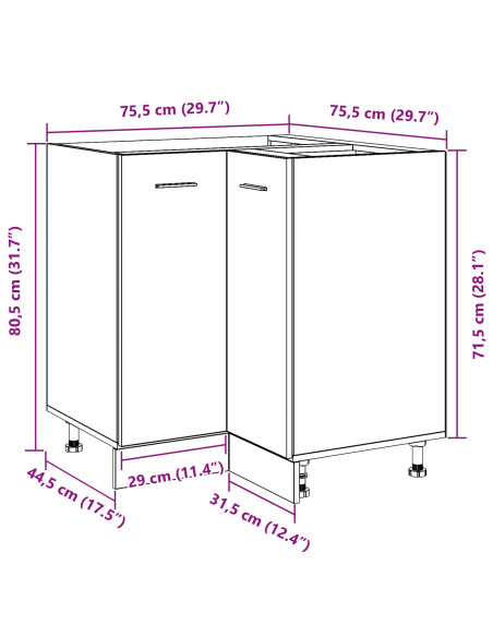 Armadio d'angolo in rovere nero  - 75.5x75.5x81.5 cm