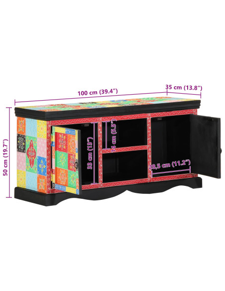 Mobile TV Multicolore 100 x 35 x 50 cm Legno di mango massello