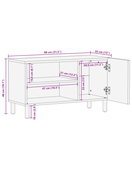 Mobile TV  80x31,5x46 cm in legno massello di acacia