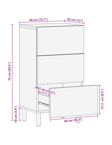 Credenza Naturale 40 x 33,5 x 75 cm Legno di Acacia Massello