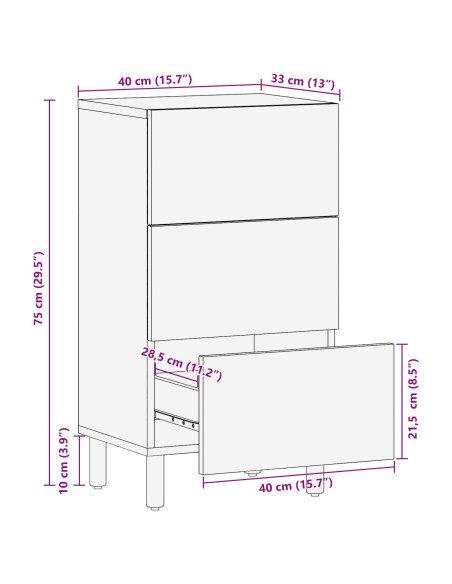 Credenza Naturale 40 x 33,5 x 75 cm Legno di Acacia Massello