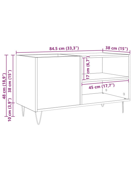 Cabinet per dischi  Nero Rovere 84,5x38x48 cm Legno ingegnerizzato