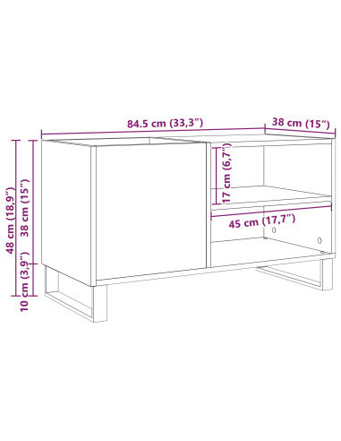 Mobile porta vinili con lo scaffale Rovere Nero 85 x 38 x 48 cm