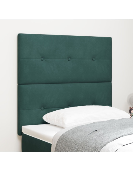 testiera  con bottoni, verde scuro, 80 cm, velluto