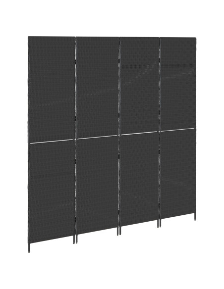 Pannello Separatore 4 Pannelli Pieghevole Nero 195x180 cm Polirattan