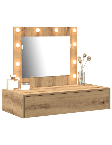 Tavolo da trucco a parete con luci LED Rovere Artisan di
