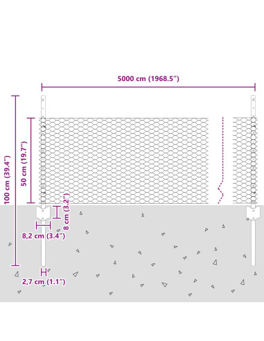 Recinzione con Posto Argento 0,5 x 50 m Acciaio