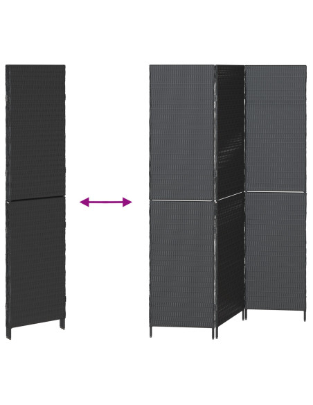 Divisorio per stanze 3 pannelli pieghevole nero 146x180 cm in polyrattan