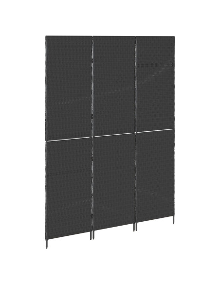 Divisorio per stanze 3 pannelli pieghevole nero 146x180 cm in polyrattan