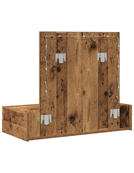 Toeletta da muro con luci LED in legno vintage
