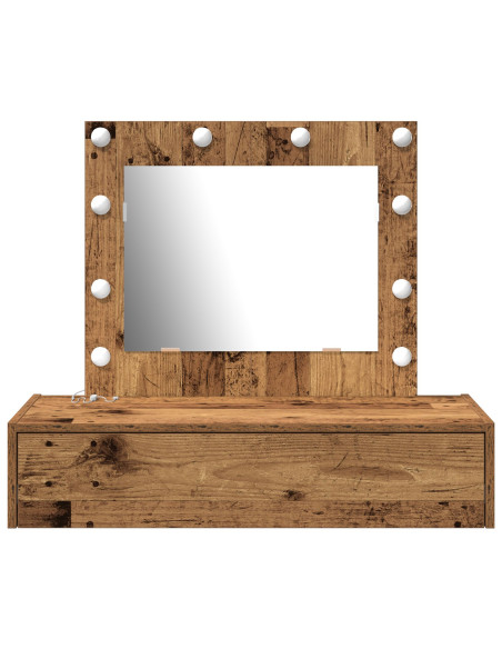 Toeletta da muro con luci LED in legno vintage