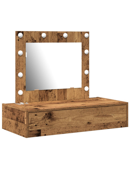 Toeletta da muro con luci LED in legno vintage
