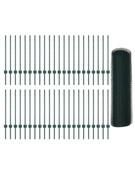 Palizzate 11 pezzi U-Channel Verde 80 cm Acciaio,  Recinzione Esagonale Verde 0,8x100 m Acciaio
