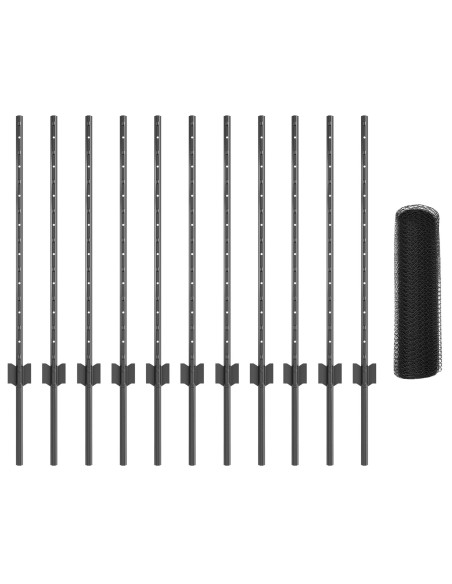 Posti per Recinzioni  11 pcs U-Channel Grigio 80 cm Acciaio, Recinzione Esagonale  Grigio 0.8x25 m Acciaio