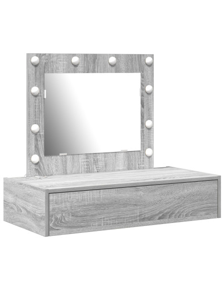 Tavolo da trucco a parete con luci LED Grigio Sonoma