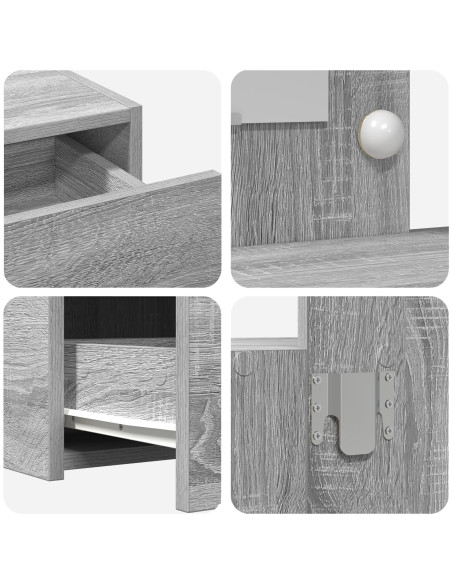 Tavolo da trucco a parete con luci LED Grigio Sonoma