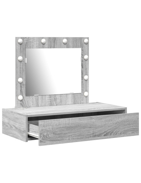 Tavolo da trucco a parete con luci LED Grigio Sonoma