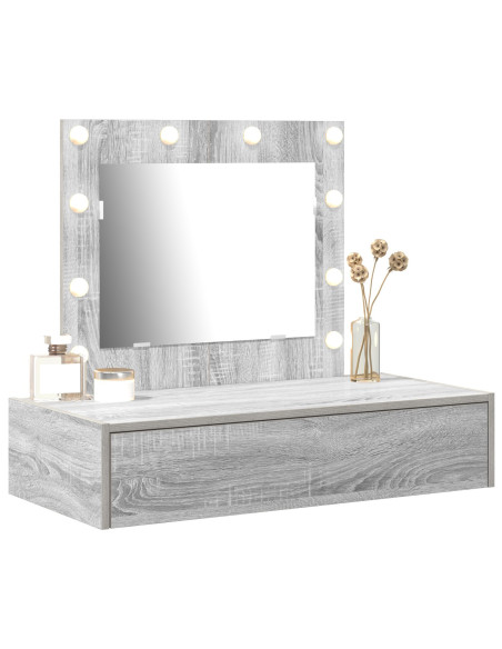Tavolo da trucco a parete con luci LED Grigio Sonoma
