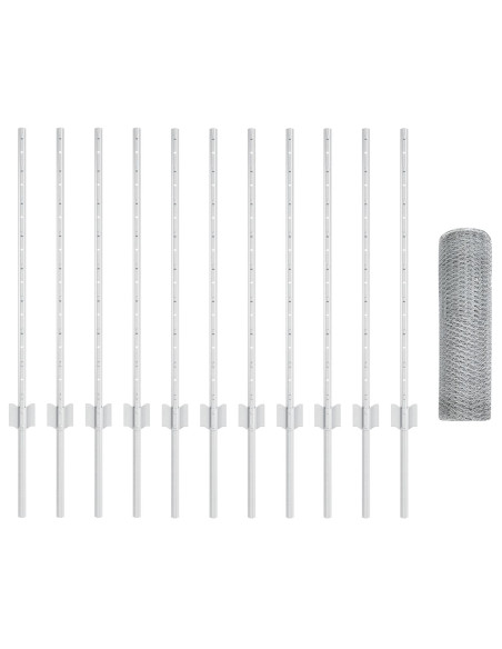 Posti per Recinzione  11 pz U-Channel 80 cm Acciaio Zincato, Recinzione Esagonale  0,8x25 m Acciaio Zincato