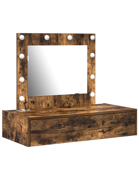 Tavolo da trucco da appendere con luci LED Rovere affumicato