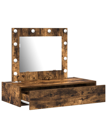 Tavolo da trucco da appendere con luci LED Rovere affumicato