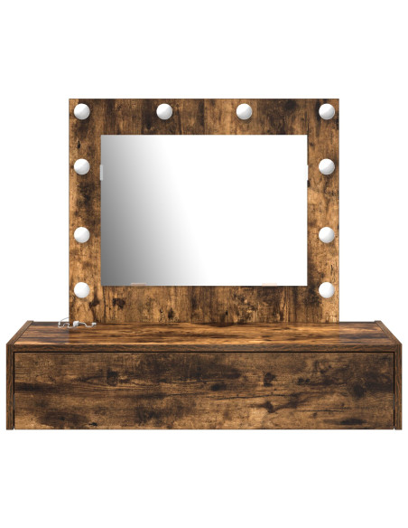 Tavolo da trucco da appendere con luci LED Rovere affumicato