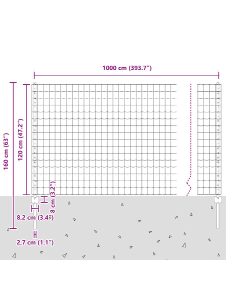Recinzione con Posto Verde 1,2 x 10 m Acciaio