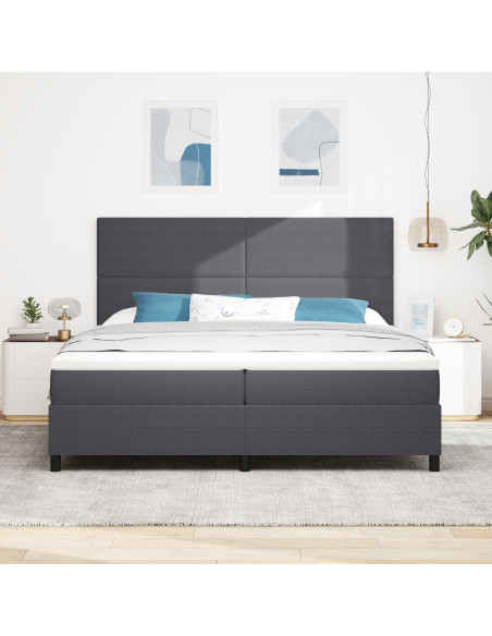 Letto con Rete a Molle  con Materasso&LED Grigio Scuro 200x200 cm Tessuto a coste