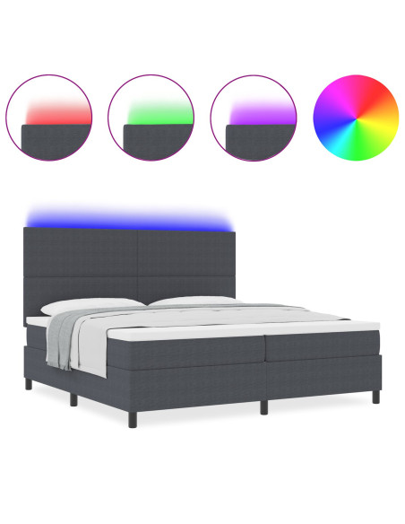 Letto a Sorgente LED Grigio Scuro e Bianco 200 x 200 cm