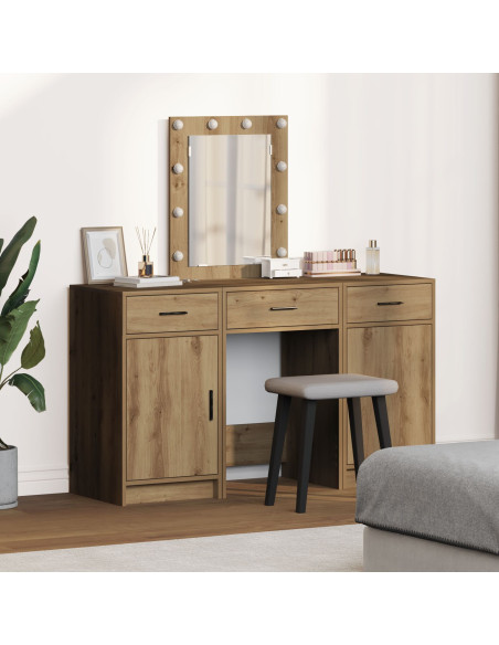 Set da Toeletta 3 Pezzi con LED in Legno Ingegnerizzato Rovere di