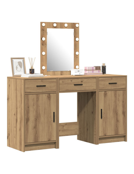 Set da Toeletta 3 Pezzi con LED in Legno Ingegnerizzato Rovere di