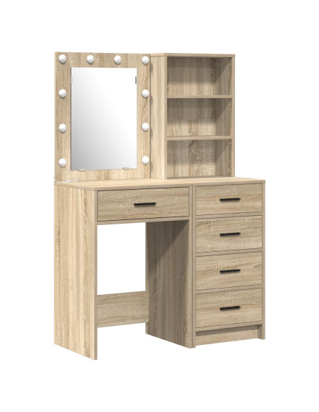 Set di 2 pezzi per toeletta con LED in legno ingegnerizzato di rovere Sonoma