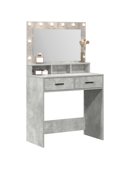 Tavolo da trucco  con luci LED grigio cemento 79x41x135 cm