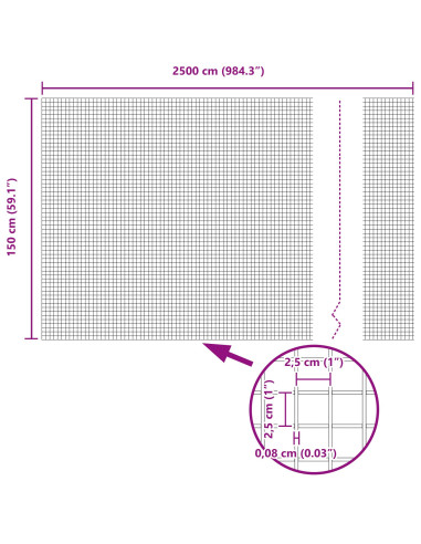 Recinzione con Posto Argento 1,5 x 25 m Acciaio