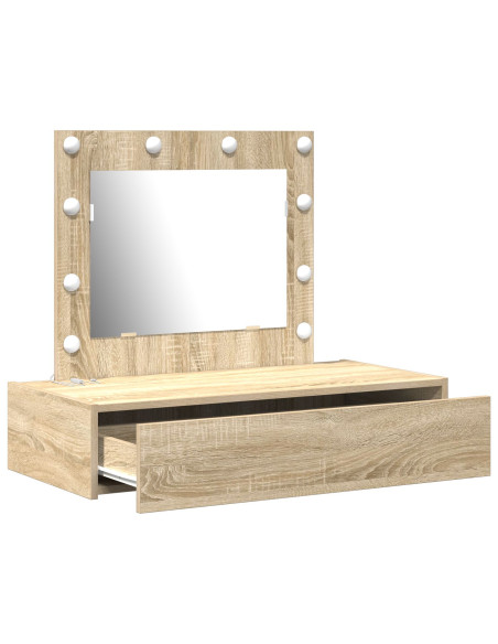 Tavolo da trucco a parete  con luci LED Rovere Sonoma