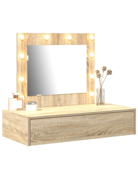 Tavolo da trucco a parete  con luci LED Rovere Sonoma
