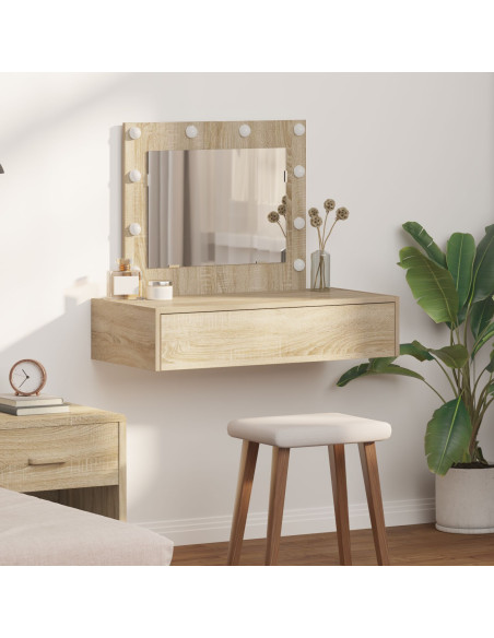 Tavolo da trucco a parete  con luci LED Rovere Sonoma