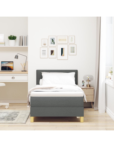Letto a Molle con Materasso Grigio Scuro 90x200 cm Tessuto