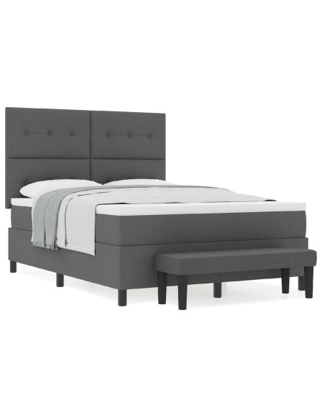 Letto con Box Spring e Materasso & Panca Grigia Scura 160x200 cm in Tessuto