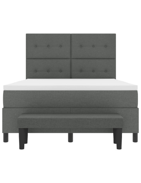 Letto con Box Spring e Materasso & Panca Grigia Scura 160x200 cm in Tessuto